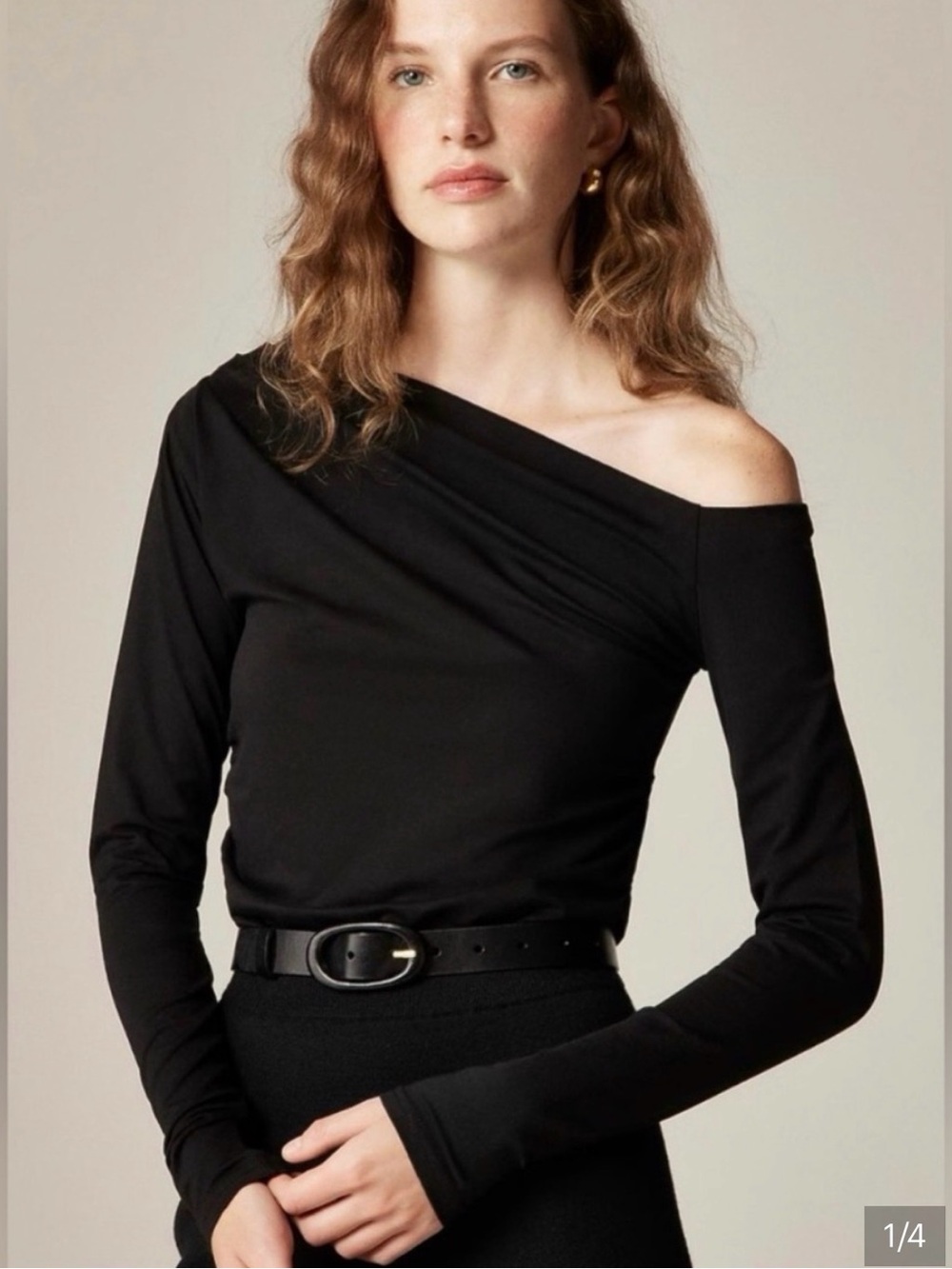 J. Crew Elegant Black Long-Sleeve Off Shoulder Ruched Top